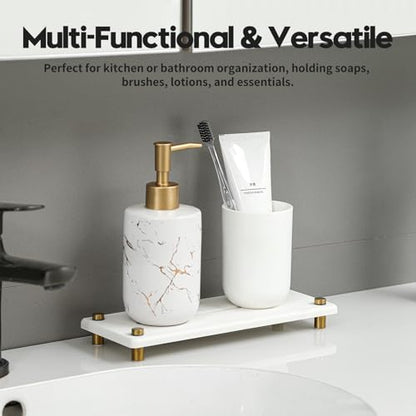 Water Absorbing Stone Sink Caddy Kitchen Sink Organizer Tray, Diatomite Bathroom Counter Tray, Gold Faucet Drying Mat Coaster Soap Dish Rack Riser Dispenser Sponge Holder, White 10" x 4" - color: 10"x 4" - White - Gold