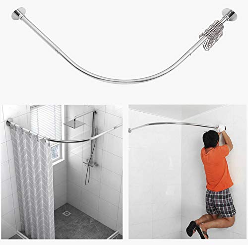 Corner Shower Curtain Rod Adjustable Stainless Steel L Shaped Rack Drill Free Install for Bathroom, Bathtub, Clothing Store (35.5"-51.2" x 35.5"-51.2") - color: Silver, 35.5"-51.2" x 35.5"-51.2"