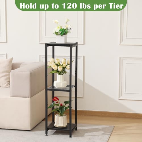 Dipion 3 Tier Pedestal Stand,40 Inch Extra Tall Plant Stand Indoor,Black | Eye-Catching,Rock-Solid Stability,Adjustable Feet,0.8x0.8"Metal Square Tube,Wood Board thickness 0.6",Weight Capacity 120 lbs