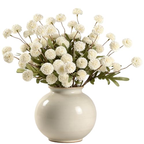 HNVNER White Faux Flowers for Vase 10PCS, Silk Fake Chrysanthemum 20.5" | Long Stem Pompon Mums, Bend or Trim, Realistic Filler Flower, Fit Any Vase Indoor, for Home Decor Kitchen Table Centerpieces - color: Ivory White