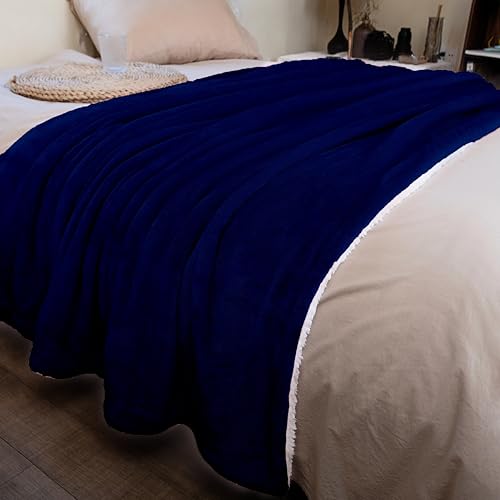 K.Garden Sherpa Fleece Throw Blanket for Couch Sofa, Super Soft Cozy Fuzzy Plush Blankets Fleece Thick Warm Blanket for Winter Reversible Thick Warm Blanket for Bed, Sofa,Navy 5060 - color: Navy 14, size: Throw (50" x 60")