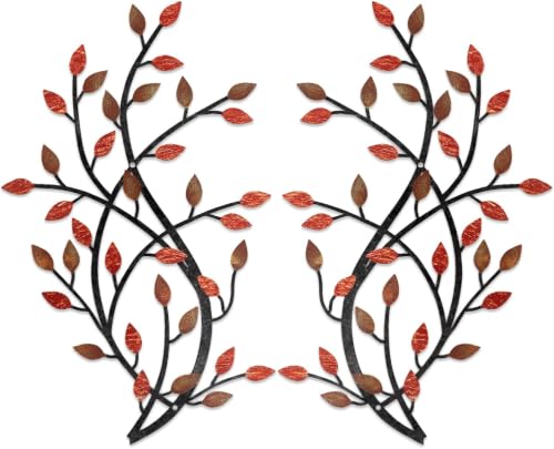 Meltset Metal Tree Leaf Wall Decor, Vine Olive Leaf Branch Wall Art, Wrought Iron Scroll Artwork, Decorative Wall Sculptures Above The Bed, Living Room, Hallway, Indoor and Outdoor（S/Red） - color: Maple Leaf Red, size: 15" L x 9.8" W