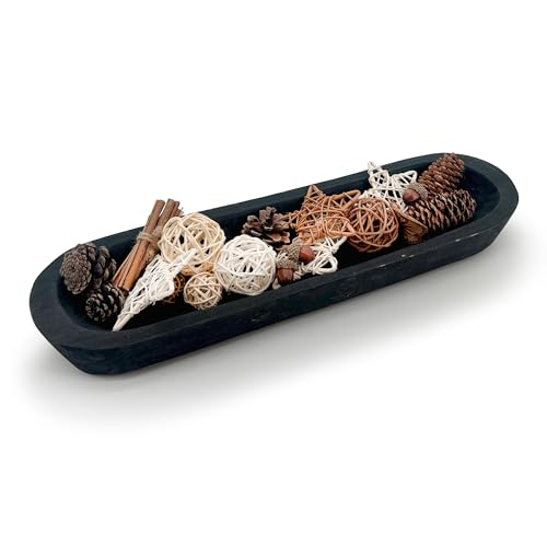 17" Wooden Dough Bowls Decorative，Unique Centerpiece Bowl, Rustic Long Wood Bowl with Hand Carved for Table Centerpiece Decor, Farmhouse Rustic Style Home Decor (17 x 5 x 2 Inch Black) - color: 17x5x2 inch Black