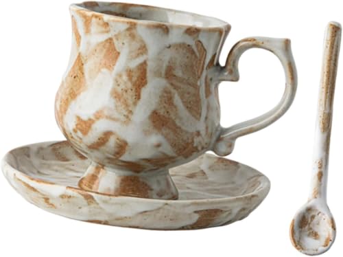 Porcelain Tea Cup and Saucer Set with Spoon, Unique Ceramic Latte Mug for Birthday, Restaurant, Wedding, Office, Kitchen Gift