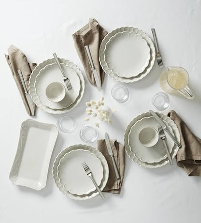 Lenox French Perle Scallop Accent Plates, Appetizer Plate Set for 4 | stoneware, dishwasher safe, microwave safe | also great as a dessert plate for salad or bread, salad plates - style: Accent Plates, Set of 4