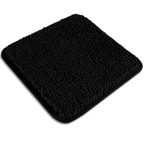 Small Bathroom Rug 12"x12" – Washable and Absorbent Mini Bath Mat, Non Slip, Thick Soft Chenille Bath Rugs for Bathroom, Shower, Locker Rug(Black) - color: Black, size: 12"x12"