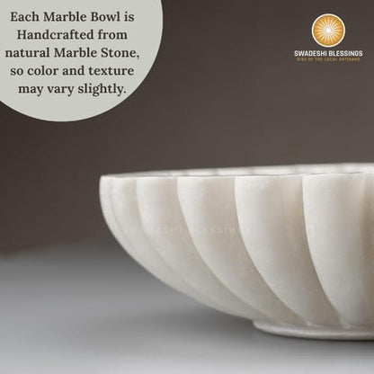 SWADESHI BLESSINGS Handcrafted Marble Ruffle Bowl for Home Decor, 7" | 100% Real White Marble, Catch-all Scalloped Fluted Decorative Bowl for Ring Dish, Fruit Bowl, Coffee&Dining Table, Gift-Ready - size: 7 Inches