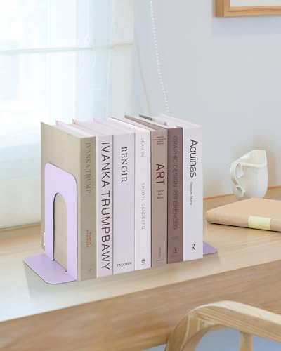 Honagu Bookends, Metal Book Ends, Bookends for Shelves, Book Holder Stopper for Heavy Books/CDs/DVDs ((1 Pair/2 Pieces, Light Purple) - color: Light Purple