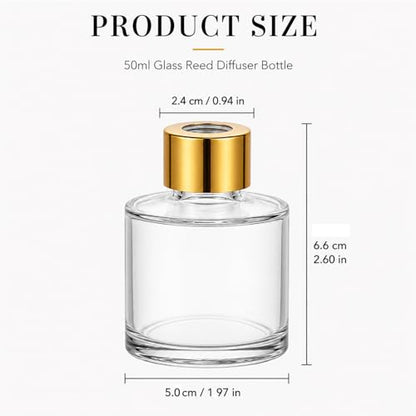 50ml Clear Glass Reed Diffuser Bottles Set of 4 Empty Aromatherapy Bottles with Gold Cap, Round Essential Oil Diffuser Container for Home Fragrance, DIY Scent, Bathroom, Office Decor