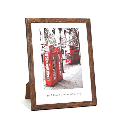 8.5x11 Picture Frame Set of 6, Certificate Document Frame Set with Display Box, Rustic Style Antique Brown Wood Grain Photo Frame Suitable for Desktop Display and Wall Decoration. - size: 8.5 x 11 inches