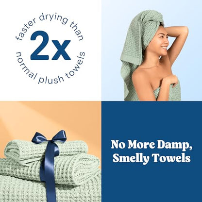 ONSEN Supima® Waffle Face Towels, Quick Dry Lint Free 100% USA Cotton, Lightweight Absorbent Face Towel Set, 12x12 in (Sage Green, Face Towel 2-Pack) - color: Sage Green, size: Face Towel 2-Pack