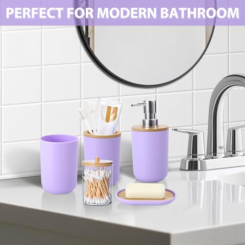Bathroom Accessories Set 5Piece Light Purple Bathroom Sets, Toothbrush Holder, Toothbrush Cup, Lotion Soap Dispenser, Soap Dish and Qtip Holder Bathroom Decor - style: Light Purple