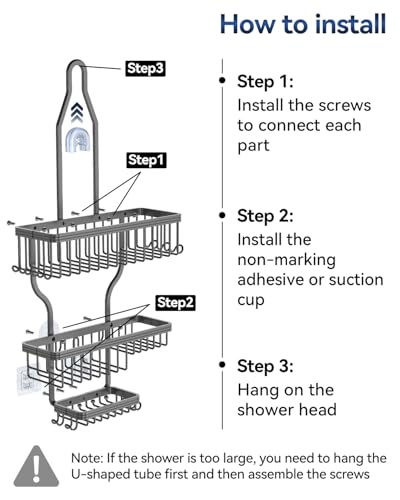 Never Rust Shower Caddy Hanging, Aluminum Shower Racks for Inside Shower, 3-Tier Shower Organizer Hanging Over Shower Head with Hooks and Soap Holder, Grey - color: Grey