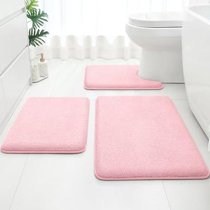HOMEIDEAS Upgraded Bathroom Rugs Set 3 Piece, Ultra Soft Memory Foam Bath Mats, Super Absorbent Non Slip Washable U-Shaped Toilet Bath Rug (Light Pink, 17"x24"+20"x32"+U-Shaped 20"x24") - color: Light Pink