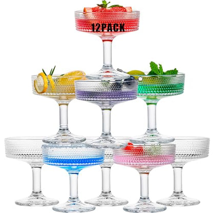 12 Pcs Martini Glasses, 6.7oz Crystal Champagne Tower, Art Deco Hobnail Coupe Glasses, Stem Cocktail Glassware Set, Margarita Cups, Heavy Base Bar Glassware for Martini, Gimlet, Manhattan - style: Hobnail Style