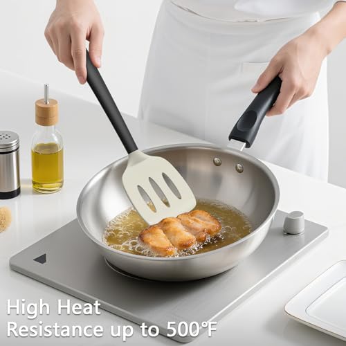 Coukre 3 Pack Silicone Spatula Set, Heat Resistant to 500°F, BPA-Free | Fish Spatula, Solid & Slotted Turners, Dishwasher Safe, Spatula Set for Eggs, Pancakes, Fish & Burgers, BeigeBlack - color: BeigeBlack