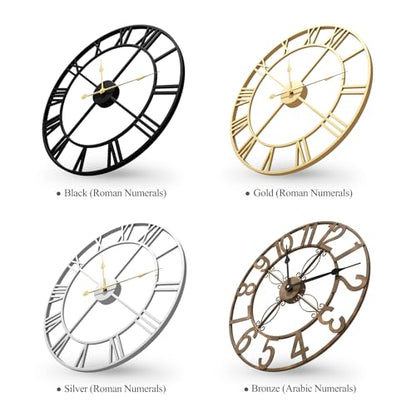 20 Inch Black Wall Clock, Battery Operated Round Clock, Arabic Numerals - color: Black Arabic Number, size: 20 Inch