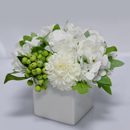 LADADA Flower in Ceramic vase, Artificial Hydrangea Flower Arrangement and vase Home Decoration Artificial Flower (White) - color: White Hydrangea