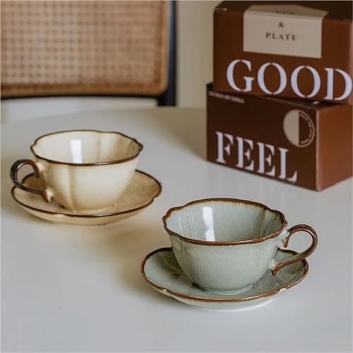 Ceramic Afternoon Tea Cup And Saucer Set, Home Cafe, Office Teaware, Coffee Mug With Handle, Novel Gift, 240ml(Color-A) - color: Color-a