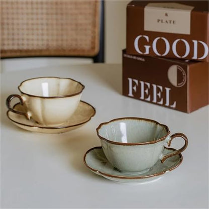 Ceramic Afternoon Tea Cup And Saucer Set, Home Cafe, Office Teaware, Coffee Mug With Handle, Novel Gift, 240ml(Color-A) - color: Color-a