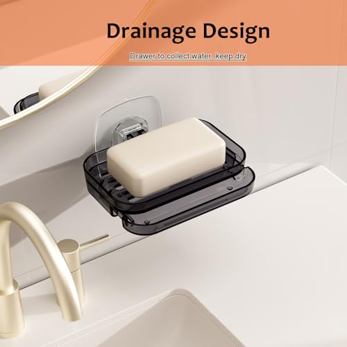 Soap Dish for Shower Clear Gray Soap Holder with Strong Adhesive 1PC | No drilling self-draining design pull-out drip tray perfect for rv bathrooms & kitchens—keeps soap dry mess-free easy clean - color: Clear Gray