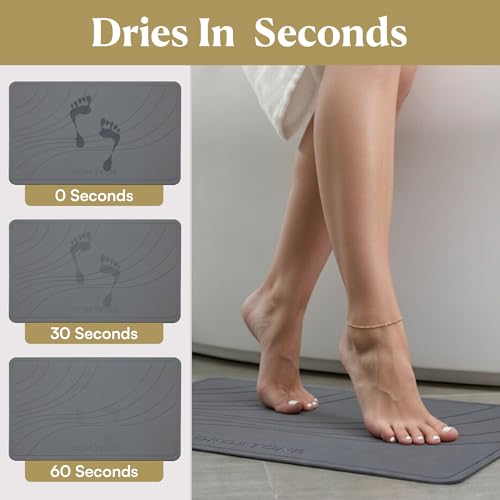 Stone Bath Mat – Diatomaceous Earth, Quick Dry & Super Absorbent, Non-Slip Base, Modern Minimalist Bathroom Mat, Luxury Shower Floor Mat for Bathroom (24x16”)