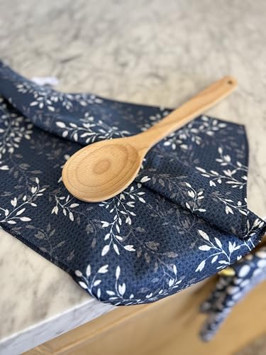 Kitchen Towels, Dish Towels for Kitchen, 3 Pc Kitchen Towel Set | Microfiber Waffle Towels, 16 x 26 inches, with Hanging Loops, Reusable Tea Towels, Cute Kitchen Towels - 3 Pack - color: Navy/Tan