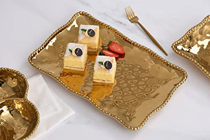 Pampa Bay Titanium-Plated Porcelain Medium Platter, 14.3 x 8 Inch, Gold Tone, Oven, Freezer, Dishwasher Safe
