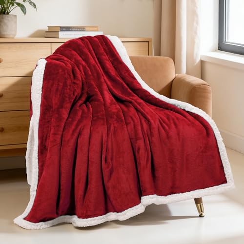 BEAUTEX Sherpa Fleece Throw Blankets Soft Fluffy Flannel Plush Cozy | Fuzzy Wine Cuddle Blanket for Couch, Bed, Sofa, Adults (50" x 60", Wine) - color: Wine, size: Throw-50"x60"