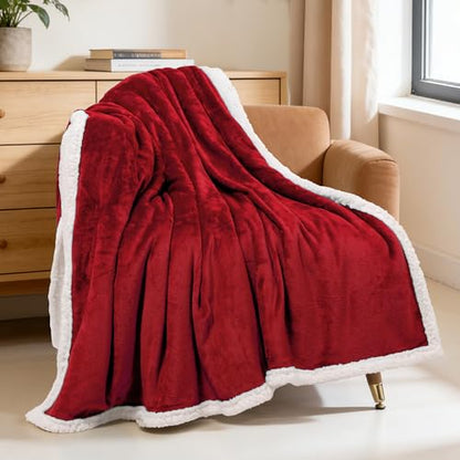 BEAUTEX Sherpa Fleece Twin Blankets Soft Fluffy Flannel Plush Cozy | Fuzzy Wine Cuddle Blanket for Couch, Bed, Sofa, Adults (60" x 80", Wine) - color: Wine, size: Twin-60"x80"