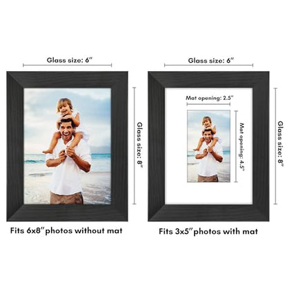 Americanflat 6x8 Picture Frame - Matted to 3x5 - Engineered Wood - Black | Shatter-resistant glass, wall or tabletop display with included easel, sawtooth hangers included - color: Black, size: 6x8