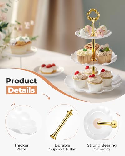 Kootek 10pcs Cupcake Stand Dessert Table Display Set Serving Tray for Party | 3-Tier Cupcake Stand, 6 Rectangular Trays, Hold 128 Standard Cupcakes, Cookie Display, BPA-Free, No Tools Required, Hand Wash - color: Gold & White, size: 10 Set