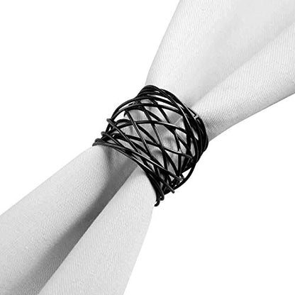 ITOS365 Handmade Round Mesh Black Napkin Rings Holder for Dinning Table Parties Everyday, Set of 12 - color: Black