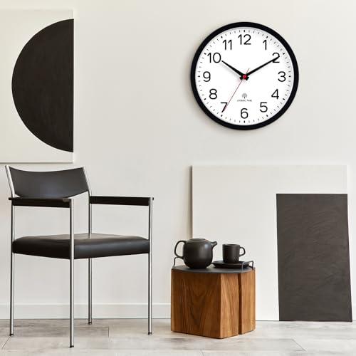 AKCISOT 12 Inch Wall Clock, Silent Battery Operated Analog Clock, Black | Atomic | Office | Kitchen | Living Room | Classroom | Easy-to-read Numbers - color: Atomic_black, size: 12 Inch