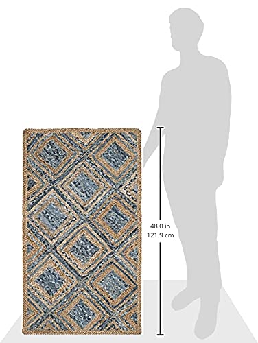 SAFAVIEH Cape Cod Collection Accent Rug - 2'3" x 4', Natural & Blue, Handmade Flat Weave Diamond Braided Jute & Denim, Ideal for High Traffic Areas in Entryway, Living Room, Bedroom (CAP354A) - color: Natural/Blue, size: 2'3" x 4' (Rectangular)