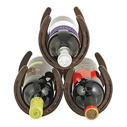 Foster & Rye Horseshoe Countertop Wine Rack, Cast Iron 3-Bottle Wine Holder, Rustic Metal Storage Rack for Kitchen, Home Bar, Tabletop Display, Western Style Decor, 10" x 5.5" x 8.5"