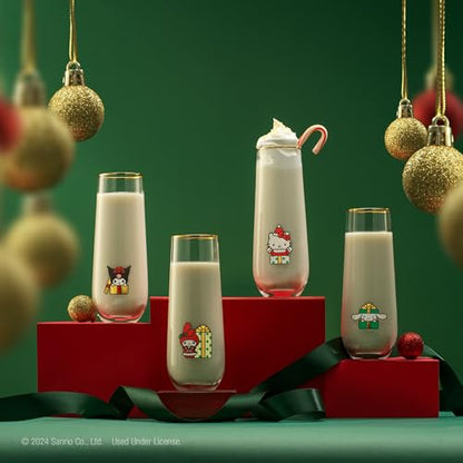 JoyJolt Hello Kitty and Friends Holiday Stemless Flutes, 9.5oz Drinking Glasses Set of 4, Kawaii Sanrio Hello Kitty Kitchen Glass Set Ideal for Water Juice Smoothies, Skinny Tall Glasses - style: Hello Kitty and Friends