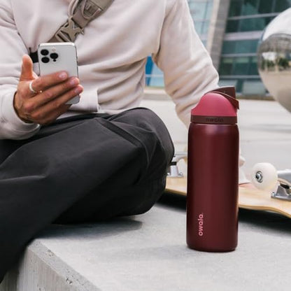 Owala FreeSip Stainless Steel Water Bottle 32 oz Black Cherry - color: Black Cherry, size: 32 Ounces