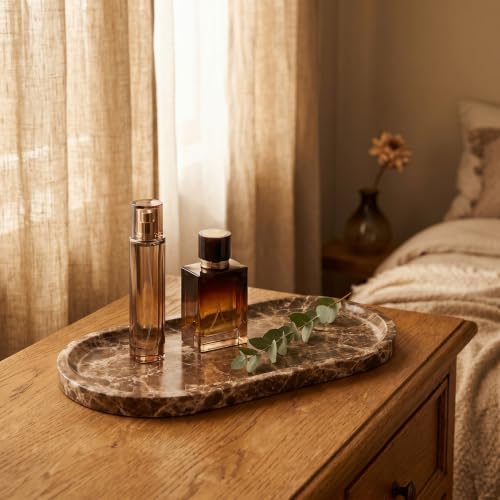 YKAJO Crystal Coffee Brown Oval Marble Tray, 11.8x5.9 Perfume Organizer | Honed natural stone; jewelry & trinket dish, ring & key holder, soap & candle catchall; bath counter, dresser, coffee table - color: Crystal Coffee Brown, size: 11.8" x 5.9" x 0.6"