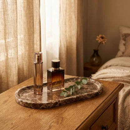 YKAJO Crystal Coffee Brown Oval Marble Tray, 11.8x5.9 Perfume Organizer | Honed natural stone; jewelry & trinket dish, ring & key holder, soap & candle catchall; bath counter, dresser, coffee table - color: Crystal Coffee Brown, size: 11.8" x 5.9" x 0.6"