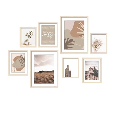 Gallery Wall Frame Set, 8 Pack Neutral Wall Decor, Beige, Large | Wood Collage Picture Frames Wall Art for Living Room, Entryway, Stairway, Bedroom, Assorted Size - color: Beige, size: Large