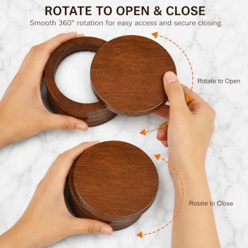 Acacia Wood Salt cellar bowl Box with Swivel Lid – Wooden Salt box for Kitchen Countertop, Salt Keeper for Cooking, Spices & Seasonings