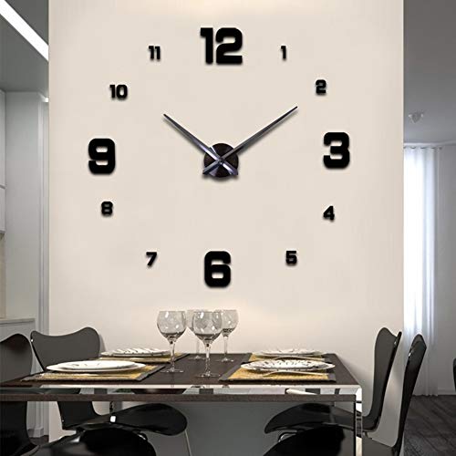 DIY 3D Wall Clock Large Frameless Watch Mirror Surface Wall Art Clock for Living Room Bedroom Office Hotel Wall Decoration (DIYL004-Black) - color: Diyl004-black