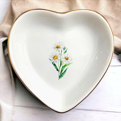 April Daisy Flower Ring Dish-White Floral Jewelry Dish for Hippie,Nature,Pace-January Flower for Mom,Mother-in-law,Step Mom,Godmother,Aunt,Grandma,Sister,Friend-Virgo Birthday Gifts - style: 4 - April (Daisy)