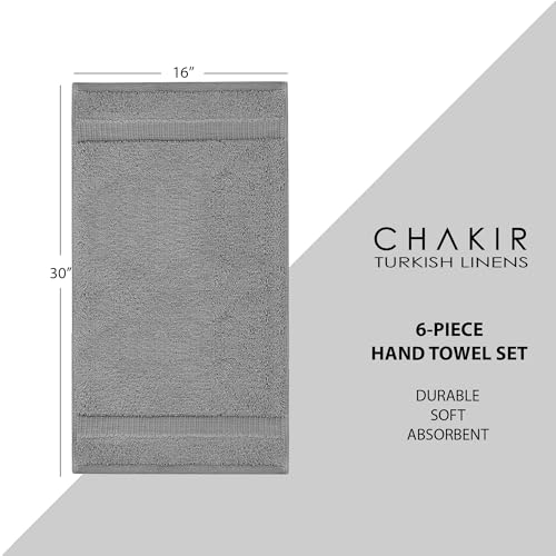 Chakir Turkish Linens 6 Piece Hand Towels, 100% Cotton Luxury Turkish Towels for Bathroom, Soft Absorbent Hand Towel Set, 16 x 30 Inches, Gray - color: Gray