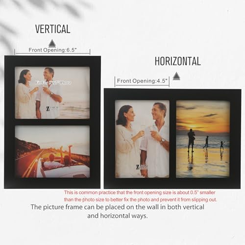 5x7 2-Opening Collage Frame Black Wood | Two 5x7 openings, shatter-resistant glass, tabletop & wall mount - size: 5x7 - 2 Opening