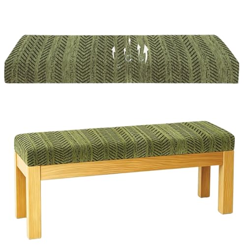 Indoor Bench Cushion 40x15 in Green, Chenille Stripe, 2" Thick | Removable Cover, with Ties and Zipper, Non-Slip Furniture Seat Pad for Indoor Outdoor Bay Window, Dining Chair, Piano, Swing - color: Green, size: 40x15x2 in