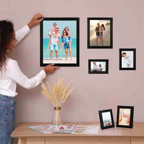 iRahmen 5x7 Picture Frame Set of 4, Black Wooden Frame with High Definition Glass, 5 x 7 Photo Frames for Tabletop Display and Wall Mounting - color: Black Woodgrain, size: 5X7