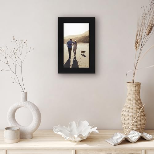 Americanflat 4x7 Picture Frame - Engineered Wood - Black | Shatter-resistant glass, wall or tabletop display with included easel, sawtooth hangers included - color: Black, size: 4x7