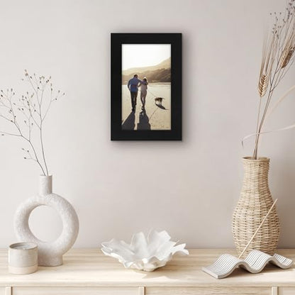 Americanflat 4x7 Picture Frame - Engineered Wood - Black | Shatter-resistant glass, wall or tabletop display with included easel, sawtooth hangers included - color: Black, size: 4x7